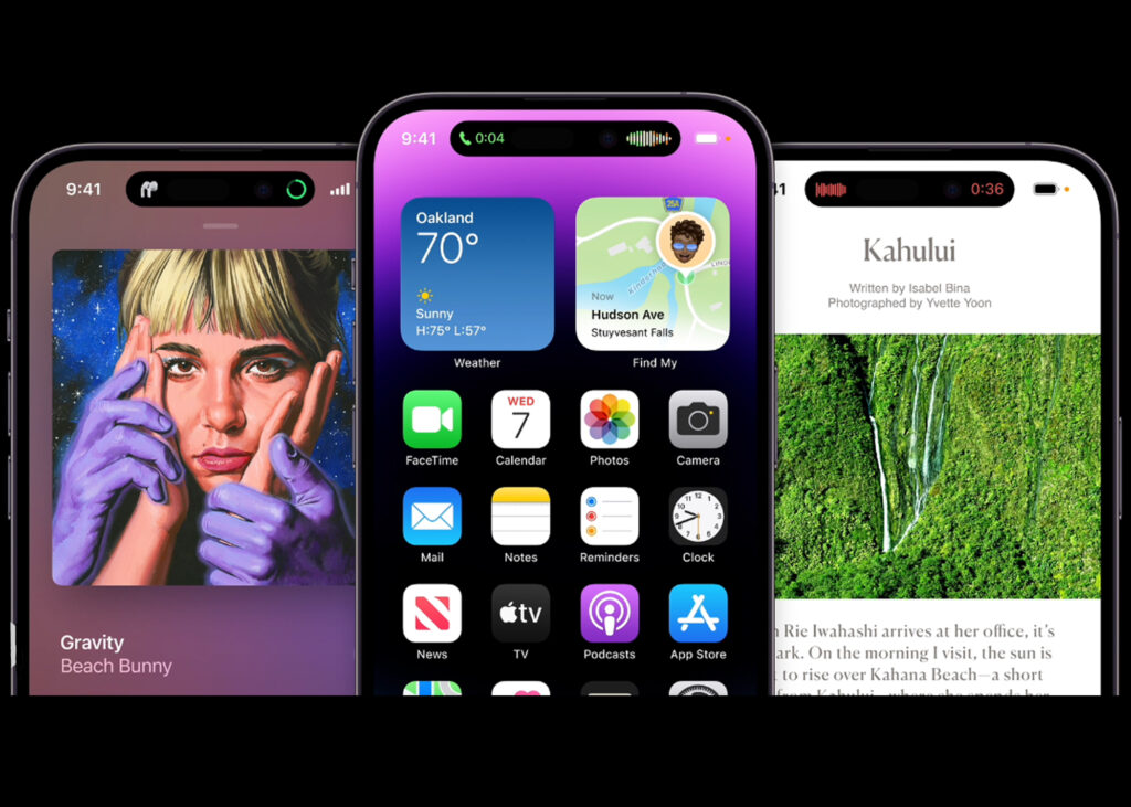 iPhone 14 Pro and iPhone 14 Pro Max introduce the Dynamic Island, a rich and delightful new way to interact with activities, alerts, and notifications