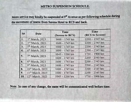 Metro-Suspension Notice