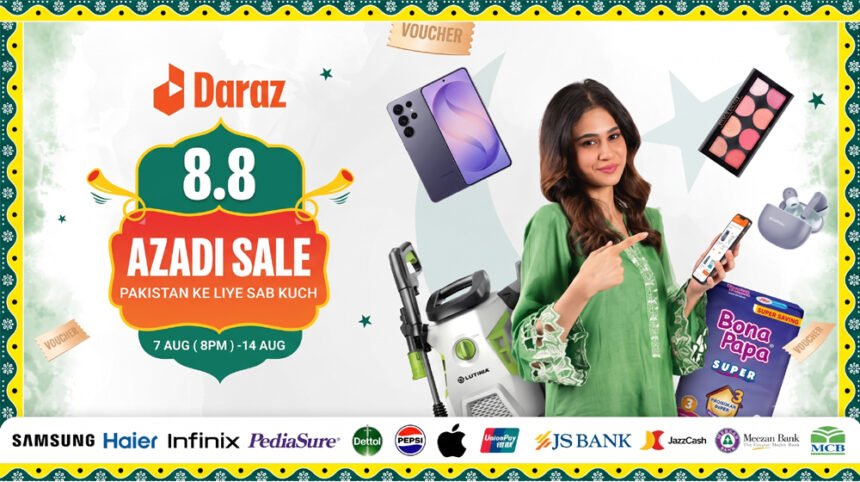 Daraz Pakistan 8.8 Azadi Sale 2026 offering up to 80 percent discounts with Shop & Win prizes for Independence Day